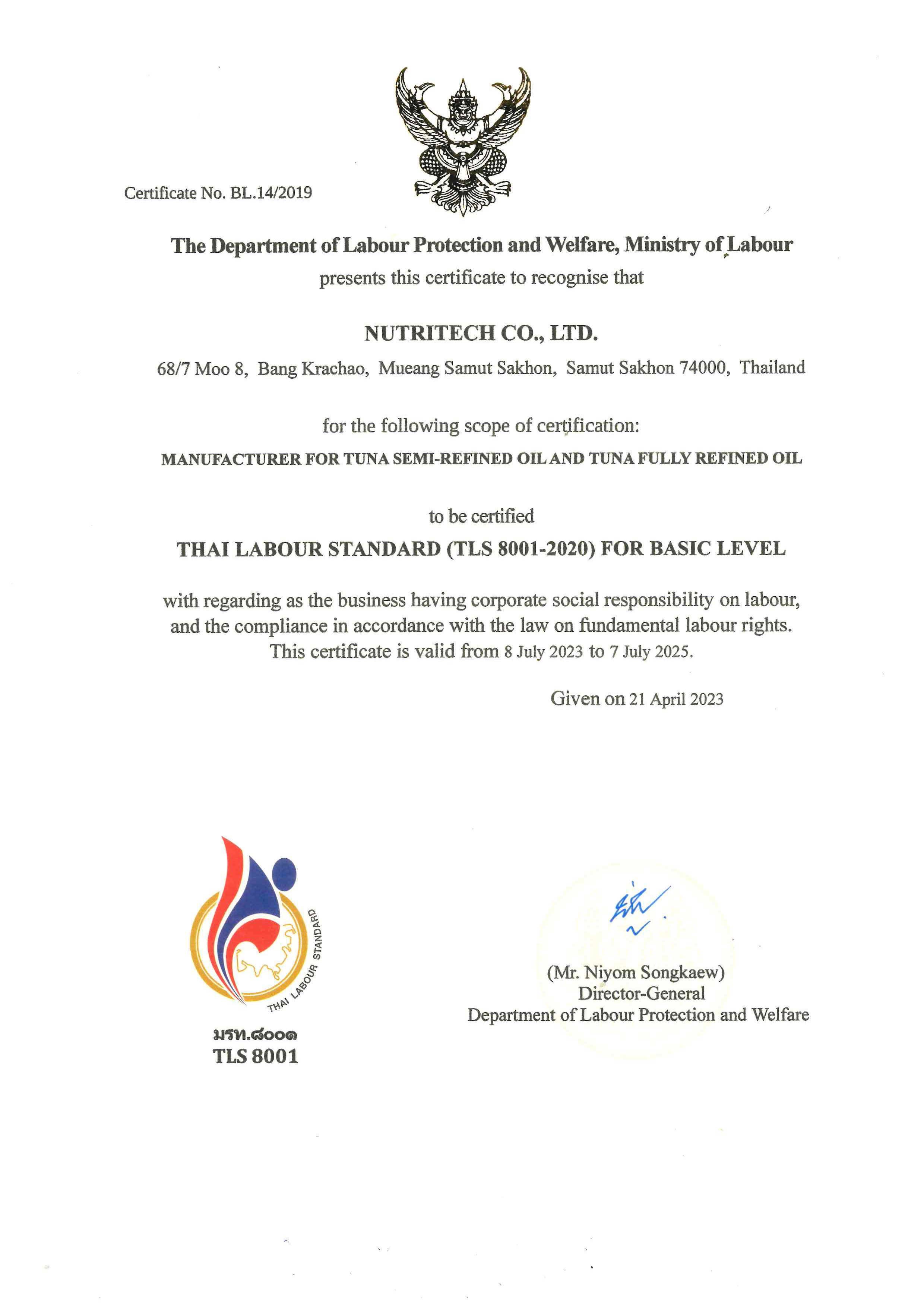 thai labour certification